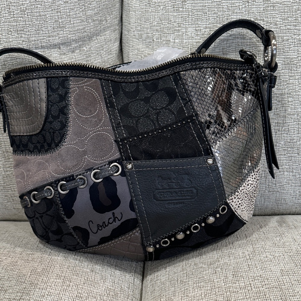 Coach Black and Gray Patchwork Shoulder Bag